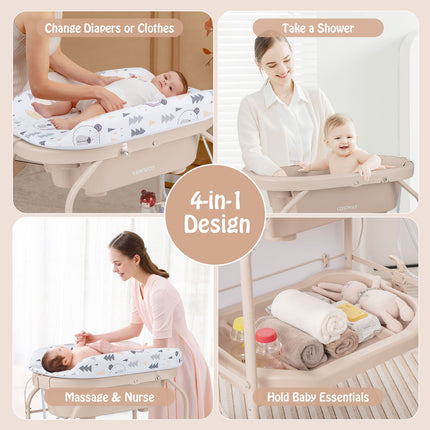 2-In-1 Baby Change Table with Bathtub and Folding Changing Station