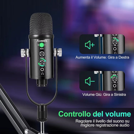 Gaming USB Microphone,Noise Cancellation Condenser Mic for Pc,Podcast Microphone,With Boom Bracket,For Gaming,Podcasting