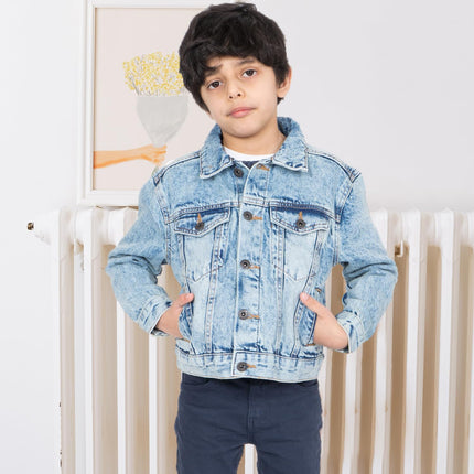 Boy’S Trucker Denim Jacket Detachable Sherpa Collar Washed Denim Classic Western Style Jean Coat UK Sizes 5-13 Years