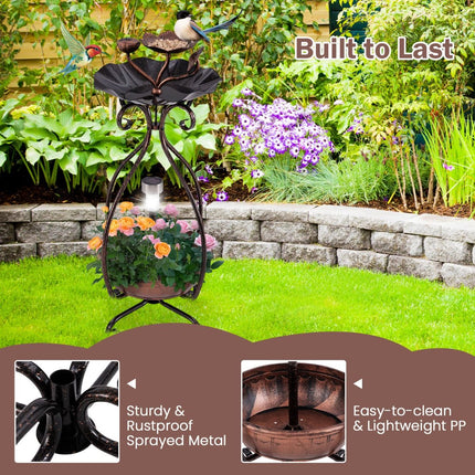 79 Cm Solar Outdoor Bird Bath with Flower Planter Base and LED Light