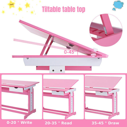 Children'S Height Adjustable Tilting Drawing Table with Storage