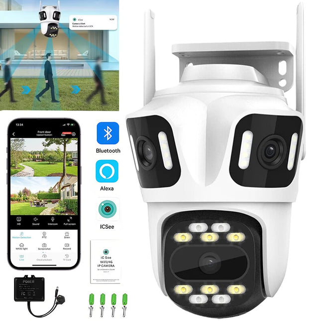 6K Triple Lens CCTV IP Camera PTZ Wireless Wifi Outdoor Home Security Cam 64GB