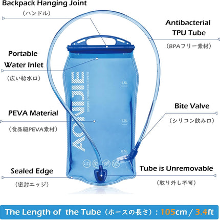 Hydration Bladder 1L 1.5L 2L 3L Water Bladder for Hydration Backpack Water Bag Leak Proof Water Reservoir Bladder Pack Water Pouch for Hiking Running Cycling
