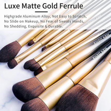Natural Sable Hair Makeup Brush Set Professional, Cosmetic Brushes Makeup Set with Gift Box, Natural Hair Makeup Brushes Set with Present Box, Make up Brushes Set. Black Gold