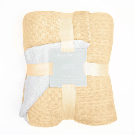 Dreamscene Chunky Knit Print Sherpa Fleece Blanket Flannel Soft Warm Throw Over