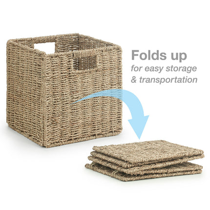 Set of 2 Foldable Seagrass or Water Hyacinth Storage Baskets with Inset Handles