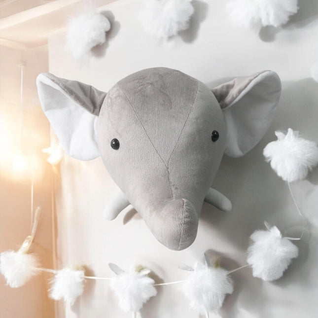 Plush Elephant Head Wall Decoration Ornament Hanging Stuffed Kids Room Toy Gift