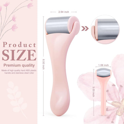 Ice Roller for Face and Eye 2 Pcs,Face Roller Skin Care for Puffiness,Migraine,Pain Relief,Eye Roller for Puffy Eyes Dark Circles,Stainless Steel Facial Roller (Pink)