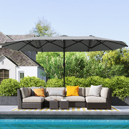 4.4M Double-Sided Sun Umbrella Patio Parasol with LED Solar Lights for Garden