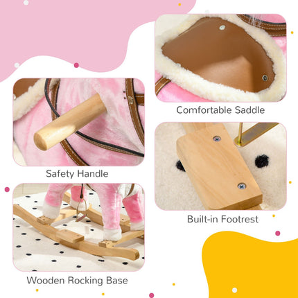 HOMCOM Wooden Ride on Horse, Ride on Pony Gift for Ages 3-6 Years - Pink