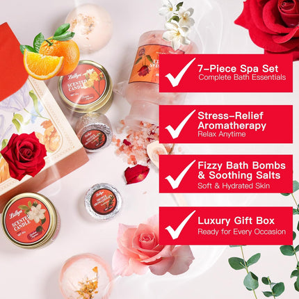 7 Pcs Bath Sets for Women Halloween Gifts for Her Travel Essentials Set with Bath Bombs, Scented Candle, Shower Steamers, Bath Salt Self Skincare Set for Relaxing Mother'S Day Birthday Gifts