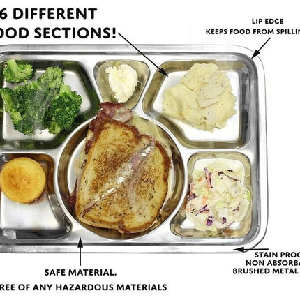 Stainless Steel 6 Compartment Thali, Food Serving Indian Dinner Plate Lunch Tray