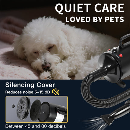 2800W Dog Hair Dryer Pet Grooming Blaster Blower Dryer 5 Nozzles Blaster Xhksece