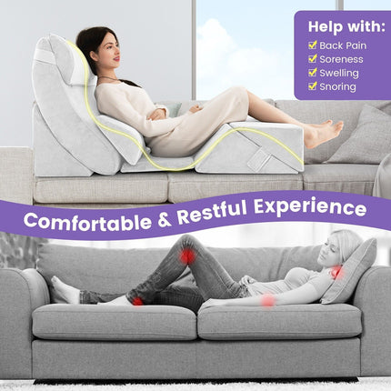 7 PCS Adjustable Support Pillow Set Bed Wedge Pillows Triangle Sit-Up Pillow
