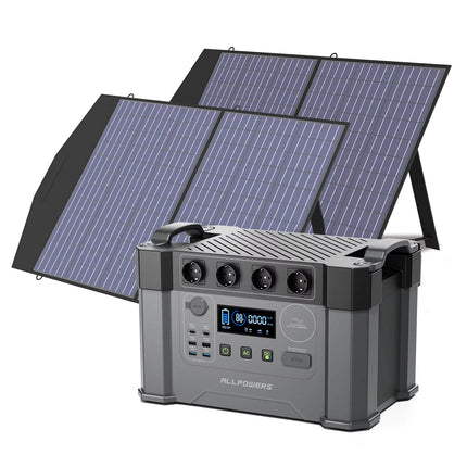 Solar Generator 2400W Battery Charger,110V/230V Pure Sine Wave AC Outlet with 2×100W Portable Solar Panel for Outdoors