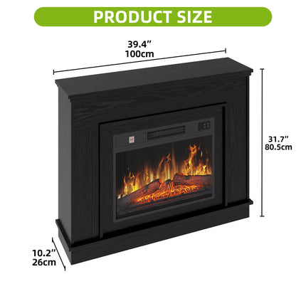 23" Electric Fireplace Suite - Realistic Flame Effect Heats 30㎡, Programmable Timer & LED Lights, 100×26×80.5Cm
