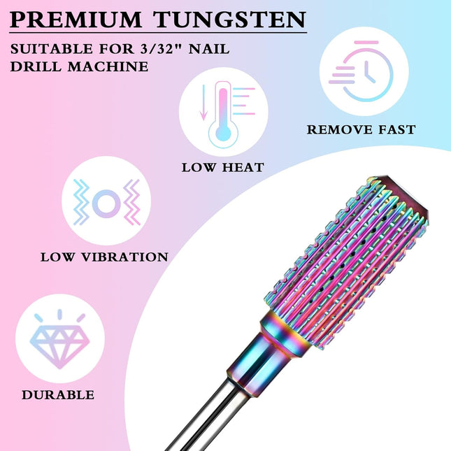 7 Pcs Nail Drill Bits Set, Tungsten 3/32 Inch Carbide Diamond Nail Drill Bits for Acrylic Nails, Curticle Bit for Nail Drill, Professional Cuticle Removal Nail Tools for Manicure Pedicure