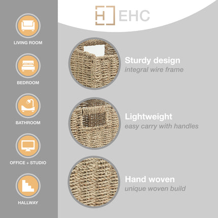 Set of 2 Foldable Seagrass or Water Hyacinth Storage Baskets with Inset Handles