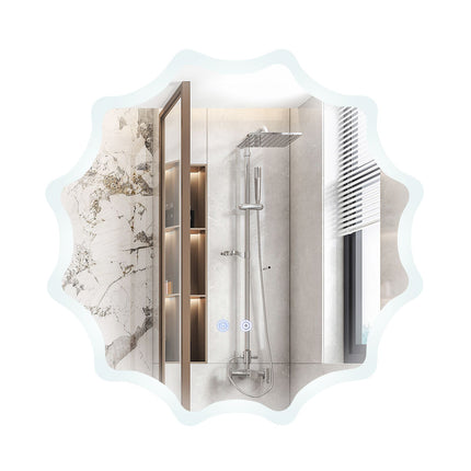 60 X 60 Cm LED Waved Edge round Wall Mirror with 3-Color Lights