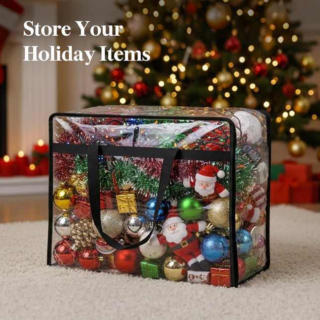 4 Pack Clear Plastic Storage Bags, 40L Foldable Clothes Storage Boxes Wardrobe Organizer Moving Bags with Reinforced Handle for Loft Wardrobe for Bedding Clothes Blanket Duvet