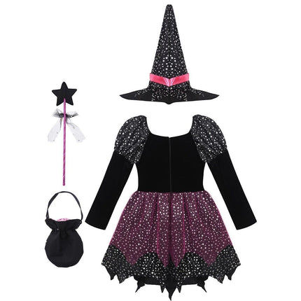 Girls Halloween Witches Hat Fancy Dress Costume Witch Outfit Kids World Book Day