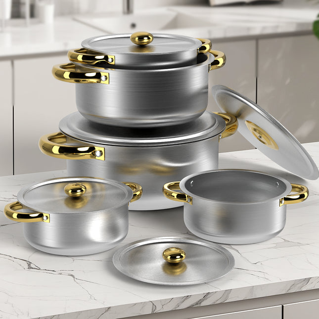 10Pc INDUCTION PAN SET GLASS LIDS STAINLESS STEEL KITCHEN COOKWARE POT
