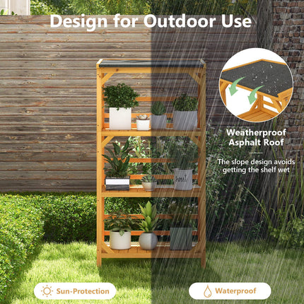 137CM 3-Tier Garden Plant Stand with Weatherproof Asphalt Roof