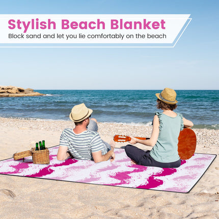 4 Pieces Beach Umbrella Set with 2 Foldable Chairs and Picnic Blanket