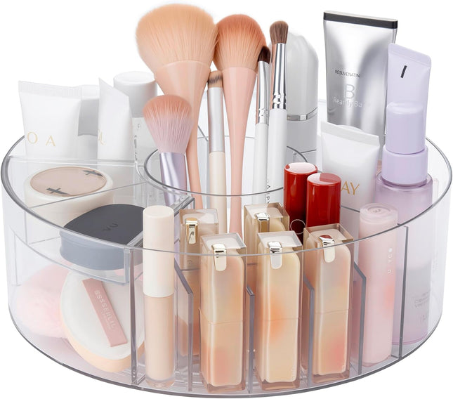360° Rotating Makeup Organizer, Adjustable Acrylic Cosmetic Storage, Cosmetic Organisers and Spinning Makeup Stand for Beauty Skincare