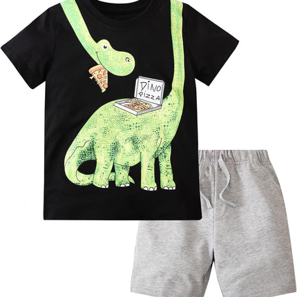 Toddler Boys Little Monster Embroidered Truck 2-Pieces Cotton T-Shirt and Shorts Summer Outfit Set