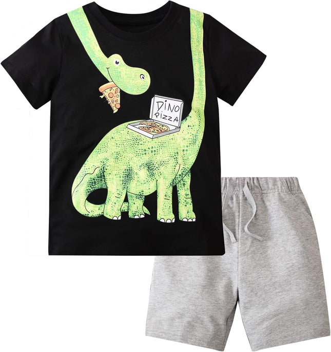 Toddler Boys Little Monster Embroidered Truck 2-Pieces Cotton T-Shirt and Shorts Summer Outfit Set