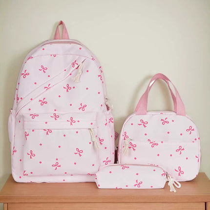 3-In-1 Bow Tie College School Backpack with Lunch Bag Pencil Case School Backpack Set Student Backpack for Teens Women Student