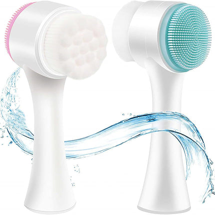 2PCS Manual Facial Cleansing Brush, 2-In-1 Facial Cleansing Brush, Silicone Double Sided Exfoliating Brush, Deep Cleansing Skin Keratin Cleaning System, Wash Makeup Massaging