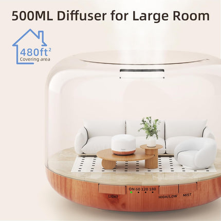 500Ml Essential Oil Diffuser, 5 in 1 Ultrasonic Aroma Scented Oil Diffuser Vaporizer Humidifier, Ｑuiet Diffuser with Timer Settings, Waterless Auto-Off & 7 LED Light Colours