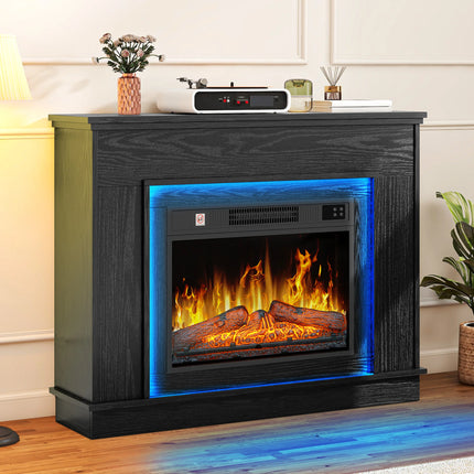 23" Electric Fireplace Suite - Realistic Flame Effect Heats 30㎡, Programmable Timer & LED Lights, 100×26×80.5Cm