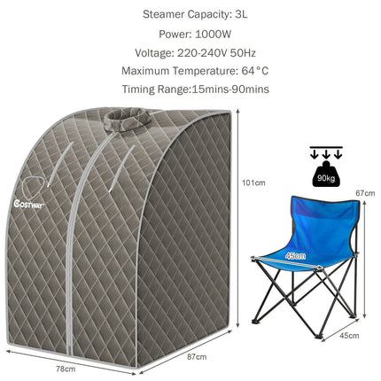 3L Portable Steam Sauna with 9-Level Temperature and Folding Chair