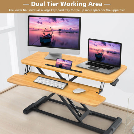 Height-Adjustable Ergonomic Sit-Stand Desk with Metal Frame and Clamping Plates