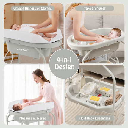 2-In-1 Baby Change Table with Bathtub and Folding Changing Station