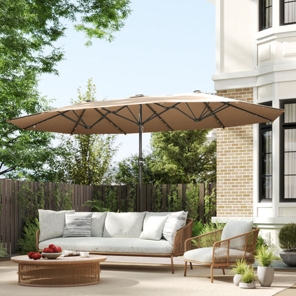 4.4M Double-Sided Sun Umbrella Patio Parasol with LED Solar Lights for Garden