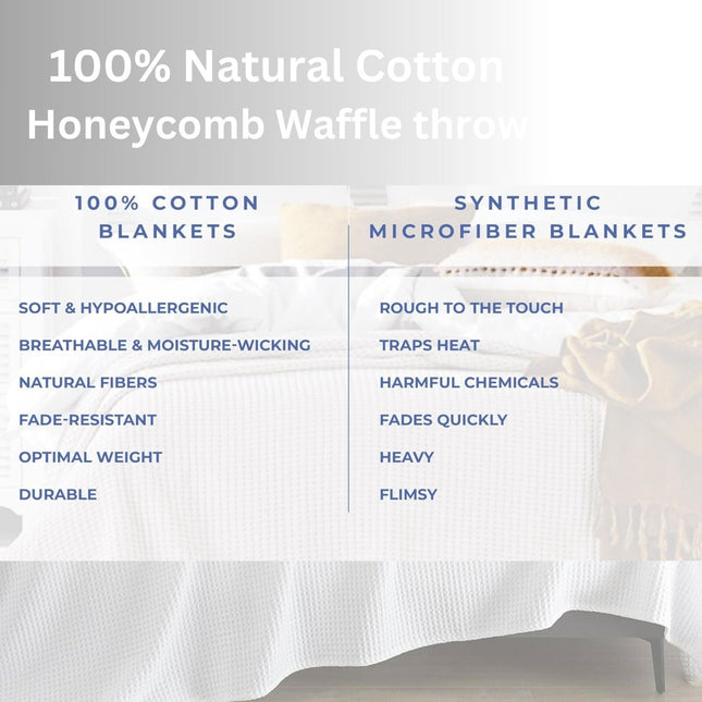 100% Cotton Waffle Weave Bed Throw Cover Large Sofa Warm Blanket Bedding Set