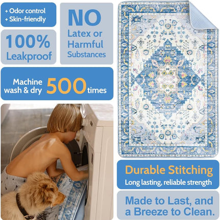 Washable Pee Pads for Dogs 2 Pack Reusable Puppy Training Pads 24"X18" Super Absorbent Waterproof Dog Training Pads, Non-Slip Potty Pads Whelping Pads Litter Mat Pet Supplies Blue