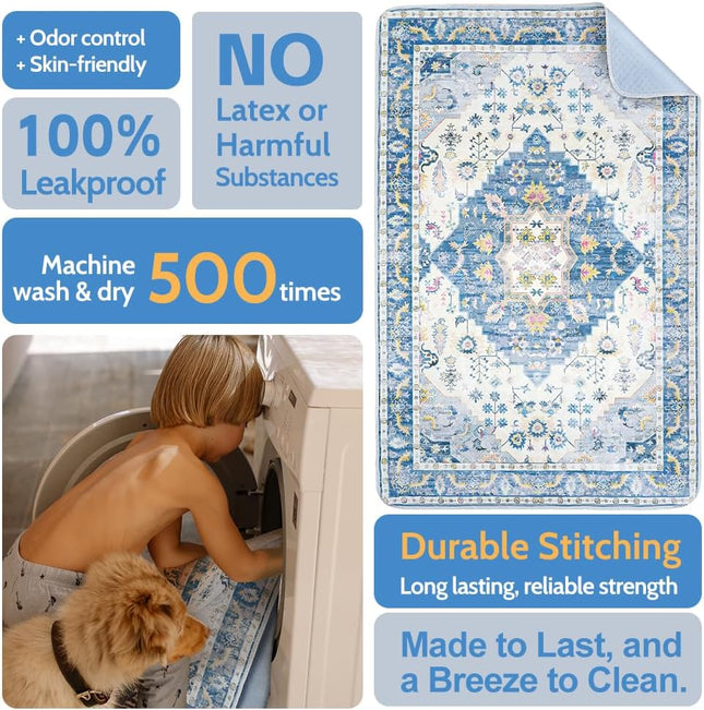 Washable Pee Pads for Dogs 2 Pack Reusable Puppy Training Pads 24"X18" Super Absorbent Waterproof Dog Training Pads, Non-Slip Potty Pads Whelping Pads Litter Mat Pet Supplies Blue