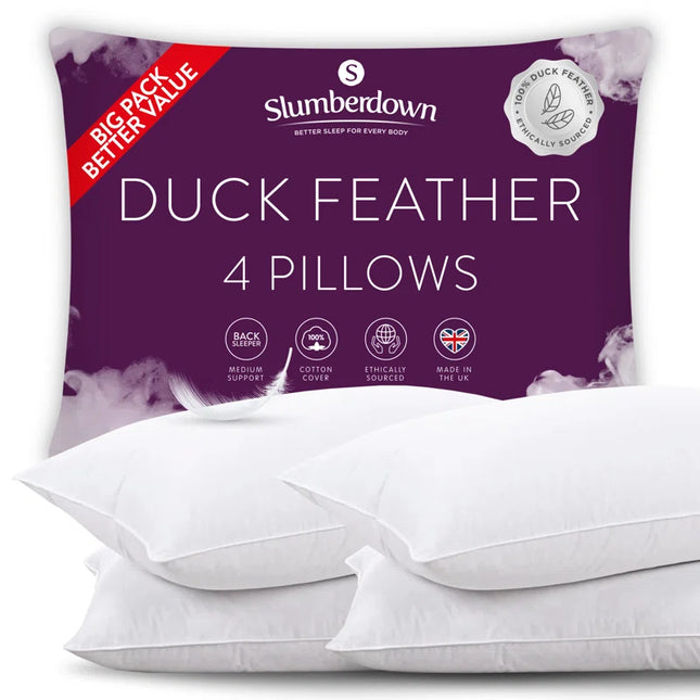 Duck Feather Pillow – Natural Fill, 100% Cotton Cover – Soft yet Supportive Bed Pillow for Side & Back Sleepers – Hotel-Quality Comfort