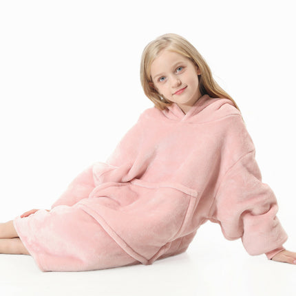 Kids Childrens Hoodie Blanket Oversized Plush Flannel Hooded Sweatshirt