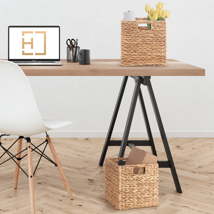 Set of 2 Foldable Seagrass or Water Hyacinth Storage Baskets with Inset Handles