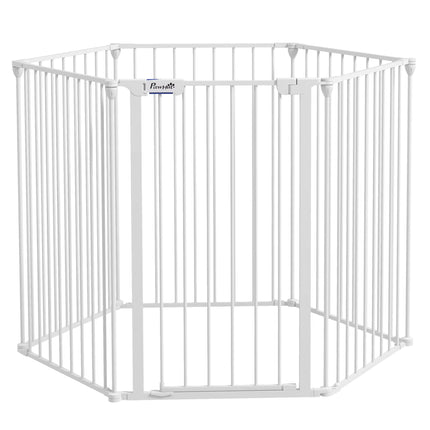 2 in 1 Dog Pen, Safety Pet Gate, 6 Panels, for Medium Dogs, 90Hcm - White