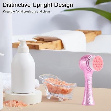 Facial Cleansing Brush, Silicone Face Scrubber, Soft Bristles Exfoliating Face Wash Brush, Pore Deep Cleansing Double Side Face Skincare Tool for Makeup Removal, Ice Flower Pink, 1 Piece
