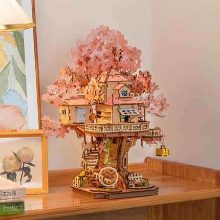 Rolife Sakura Tree House 3D Puzzles DIY Model Building Toy Wooden Craft Kits Hobby for Kids Brain Teaser Gift