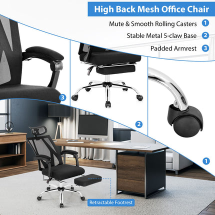 Ergonomic Recliner Mesh Office Chair with Retractable Footrest
