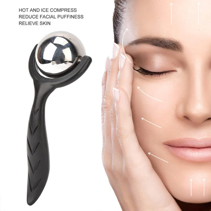 Roller Massage Ball, Stainless Steel Roller Reduce Puffiness Cellulite Roller Handheld Back Roller Cold Warm Compression Temperature Keeper Muscle Relief for Body Neck Shoulder Leg Calf(Black)